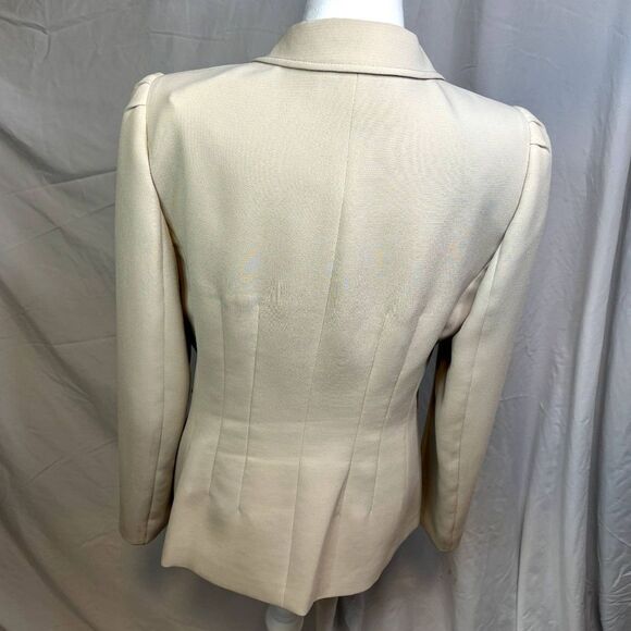 Tahari Jacquard Cream Blazer Jacket Button Up Collared Cotton Womens Business - Picture 8 of 9